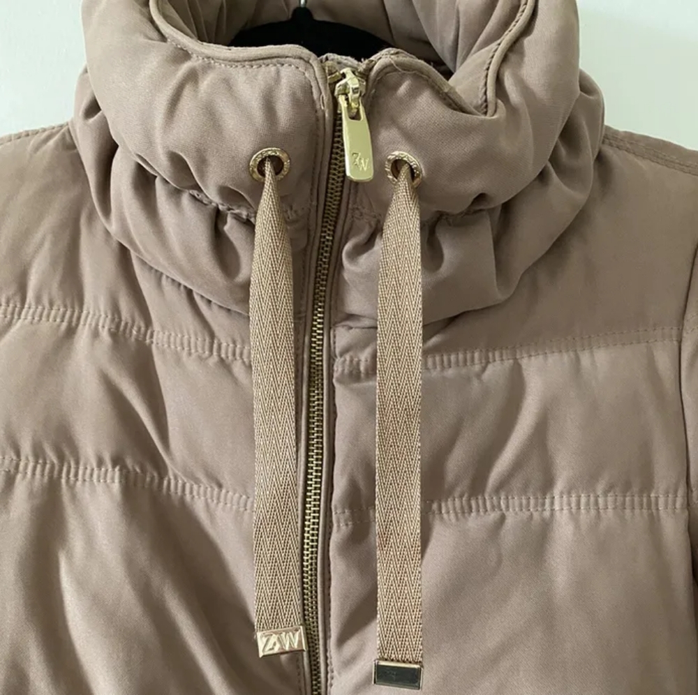 ZARA Beige Camel Down Belted Puffer Jacket/Coat - Size L - Picture 3 of 8